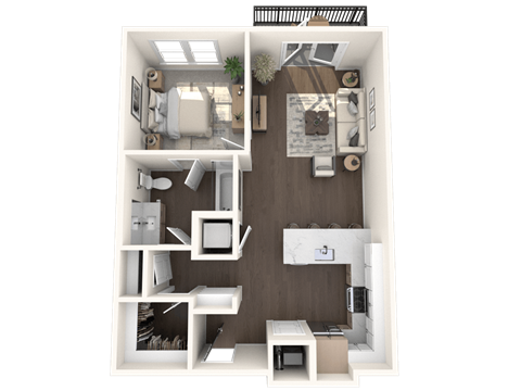 Floor plan for 1 bed, 1 bath, 751 sqft